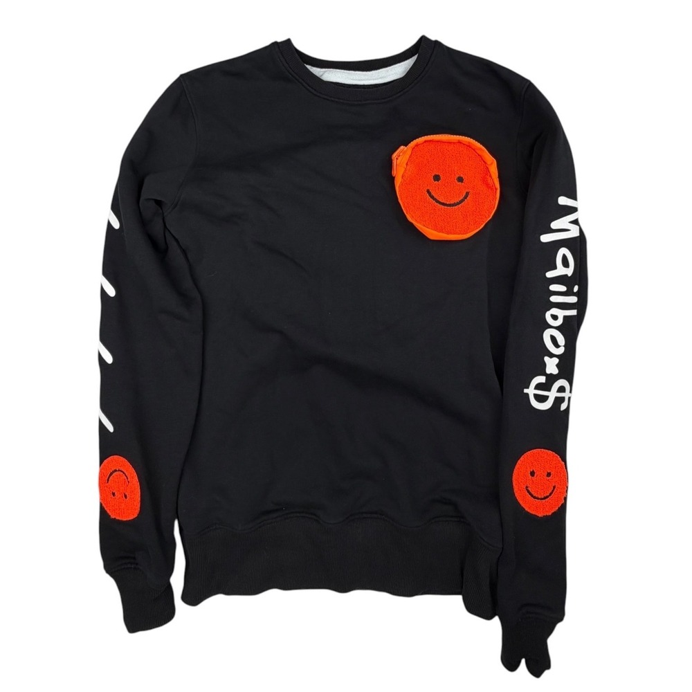 Mailbox Money Culture Courier Womens XS Black Orange Smile Zip Pocket Sweatshirt